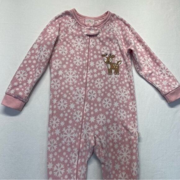 Pink Snowflake Deer Fleece Footie Pajamas Full Zip girls Size 4T - Picture 8 of 9